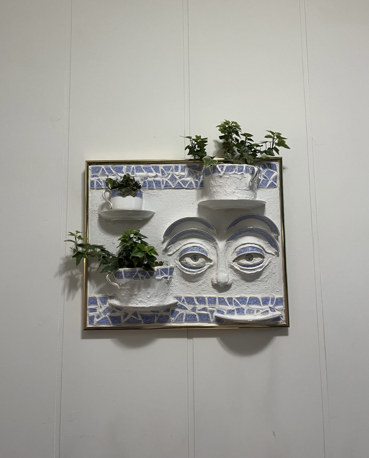 Detail of blue and white mosaic tilework